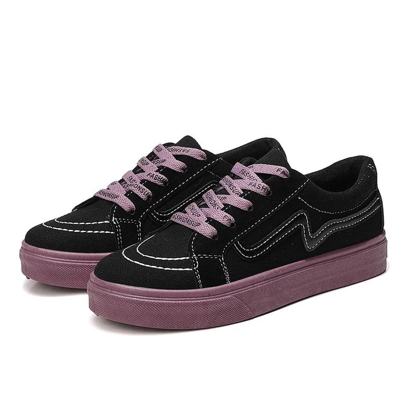 Black purple Модные женские туфли Повседневное Дамская обувь на платформе кроссовки удобные Винтаж леди Туфли без каблуков холст обувь на плоской резиновой подошве; Schuhe; Damen - Цвет: Black purple