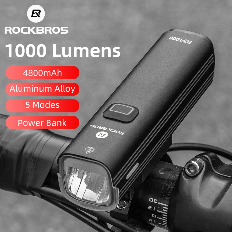 

ROCKBROS Bicycle Light 1000 Lumens LED Headlight MTB Road Bike USB Rechargeable Flashlight Lantern 4800 mAh Cycling Accessories