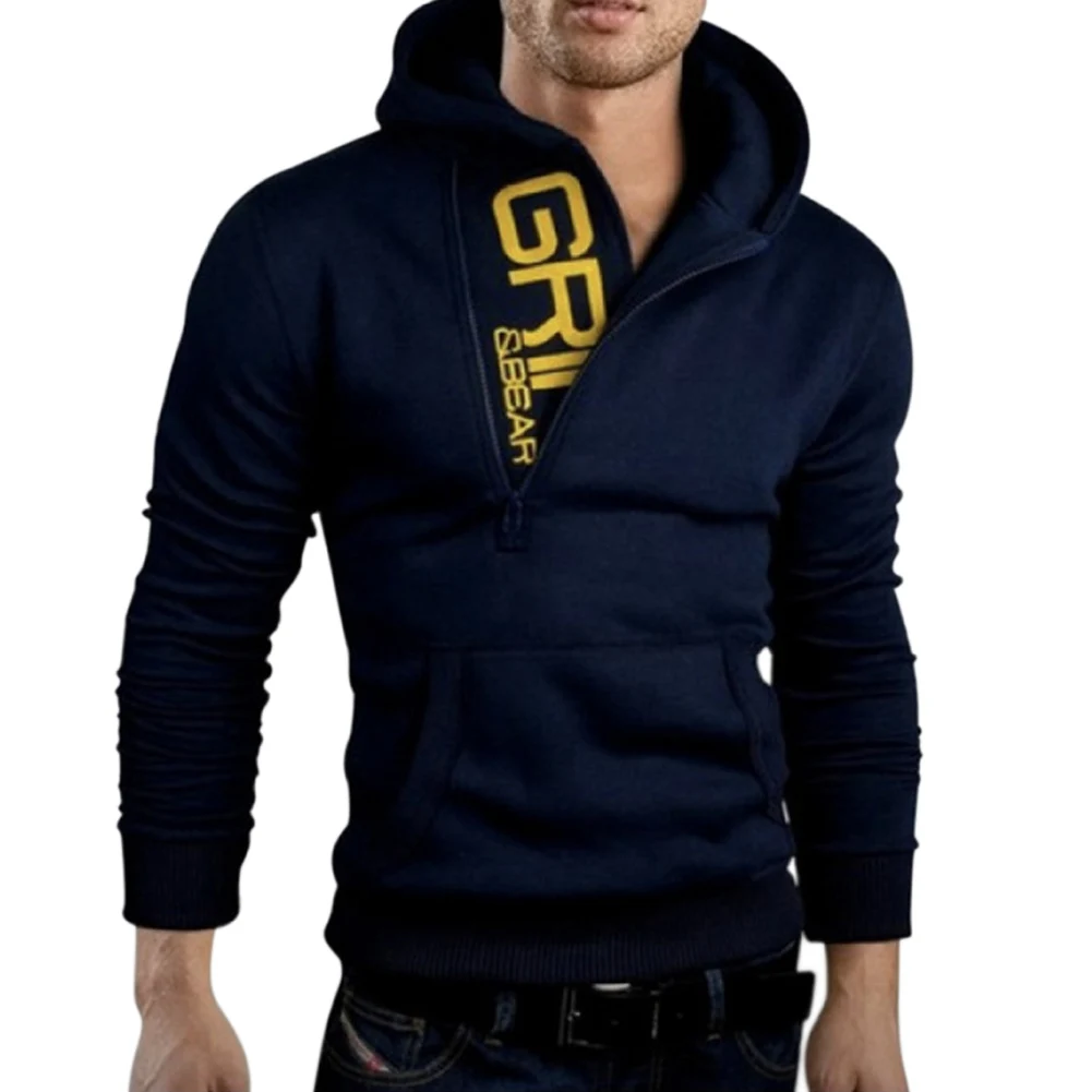 Мужская зимняя теплая толстовка с капюшоном карманами пуловер уличная одежда
