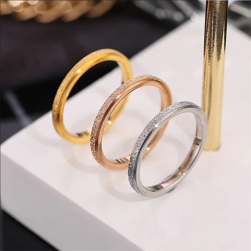 

High Quality Simple Shiny Frosted Stainless Steel Ladies Ring 2mm Wide Ring Gift Girl Fashion Banquet Jewelry Gothic Wholesale