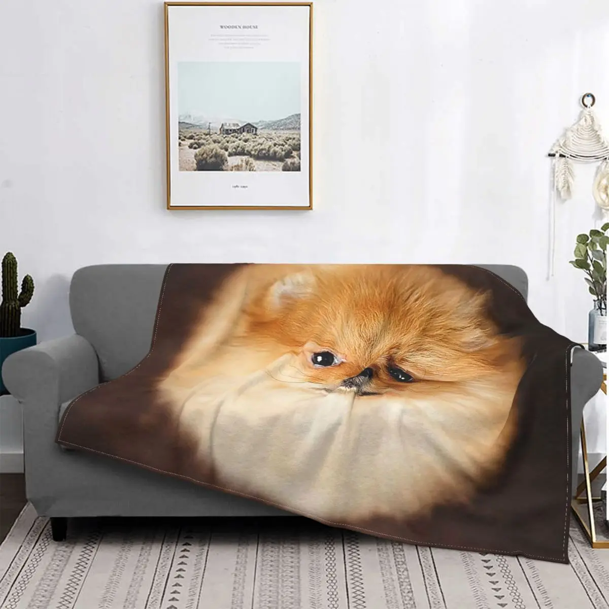 

Manta de franela con estampado de perro pequeño de Pomerania, manta suave multifunción para cama, oficina, ropa de cama