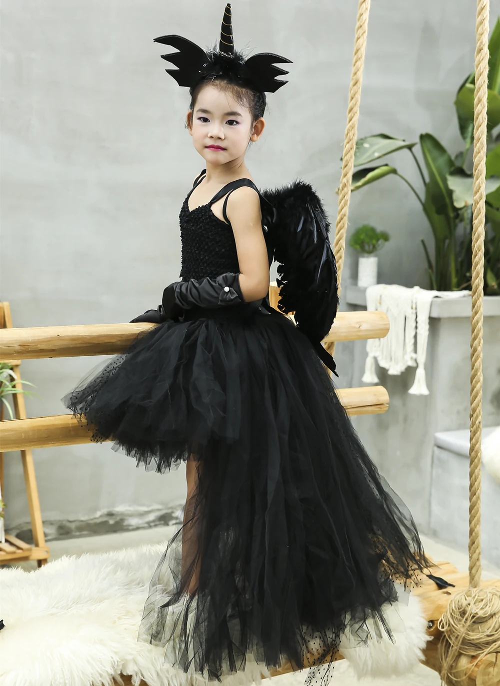 Хэллоуин Темный Единорог Костюм Платье пачка V образным вырезом дети девочки