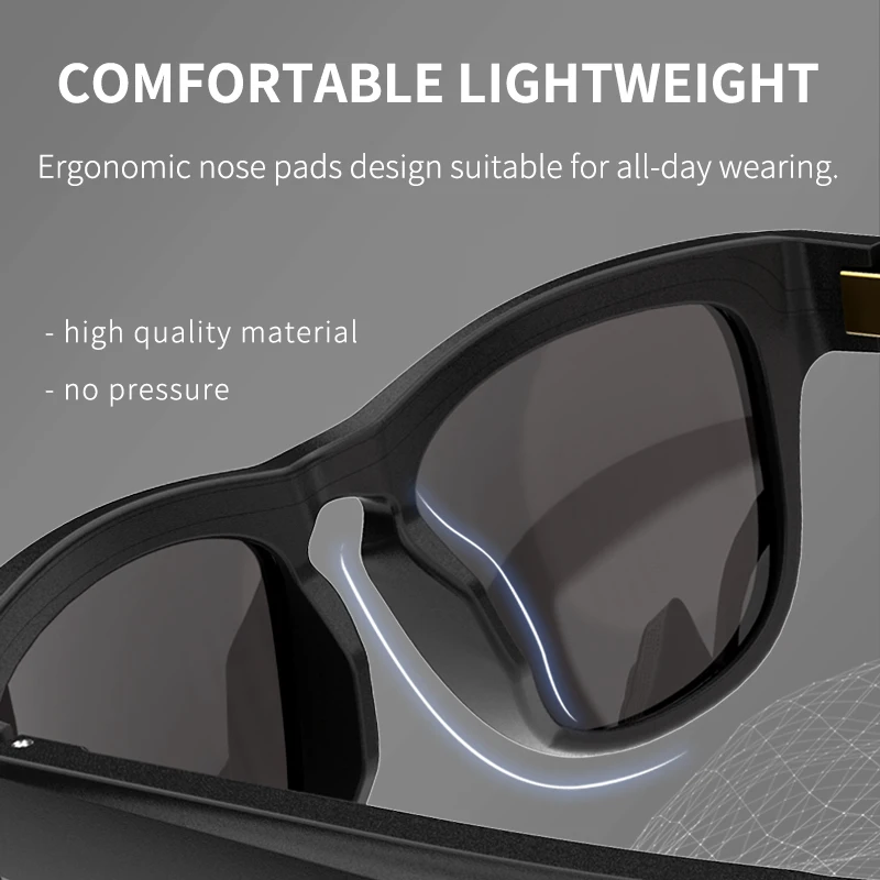 저렴한 스마트 오디오 선글라스 골전도 무선 블루투스 헤드폰 안경 스피커 남성용, 방수 스테레오 음악 헤드셋