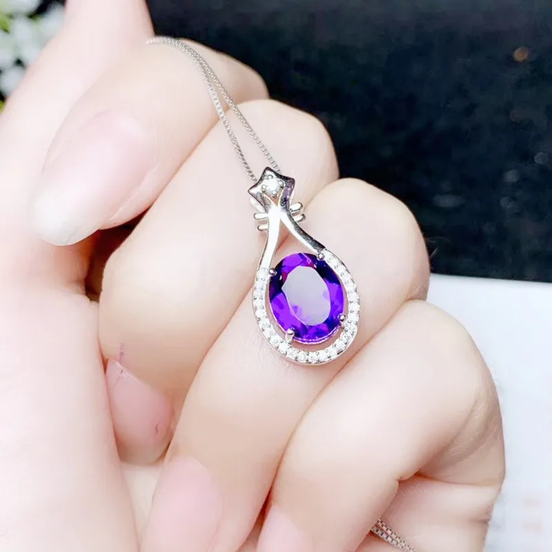 Ожерелье с подвеской из настоящего аметиста бесплатная доставка серебро 925 пробы