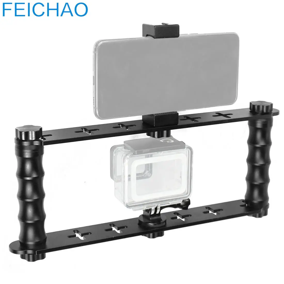 

Dual Handle Camera Stabilizer Tray Bracket Lights Tripod Holder Mount Underwater Diving Kit for GoPro SLR Smartphone Selfie Grip