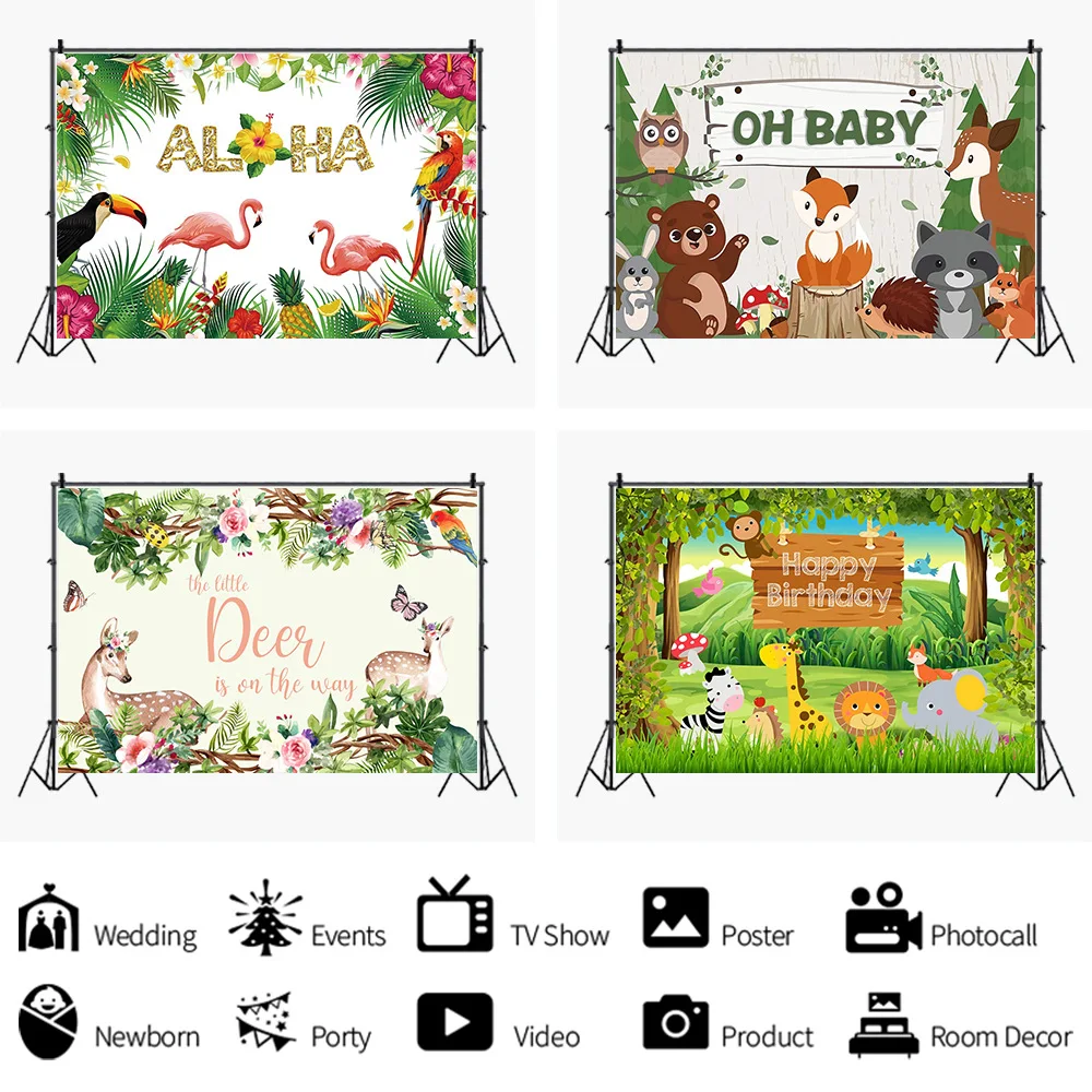 

Spring Forest Lion Bear Animal Happy Party Backdrop Kids Birthday Room Table Decoration Child Baby Custom Vinyl Background Photo