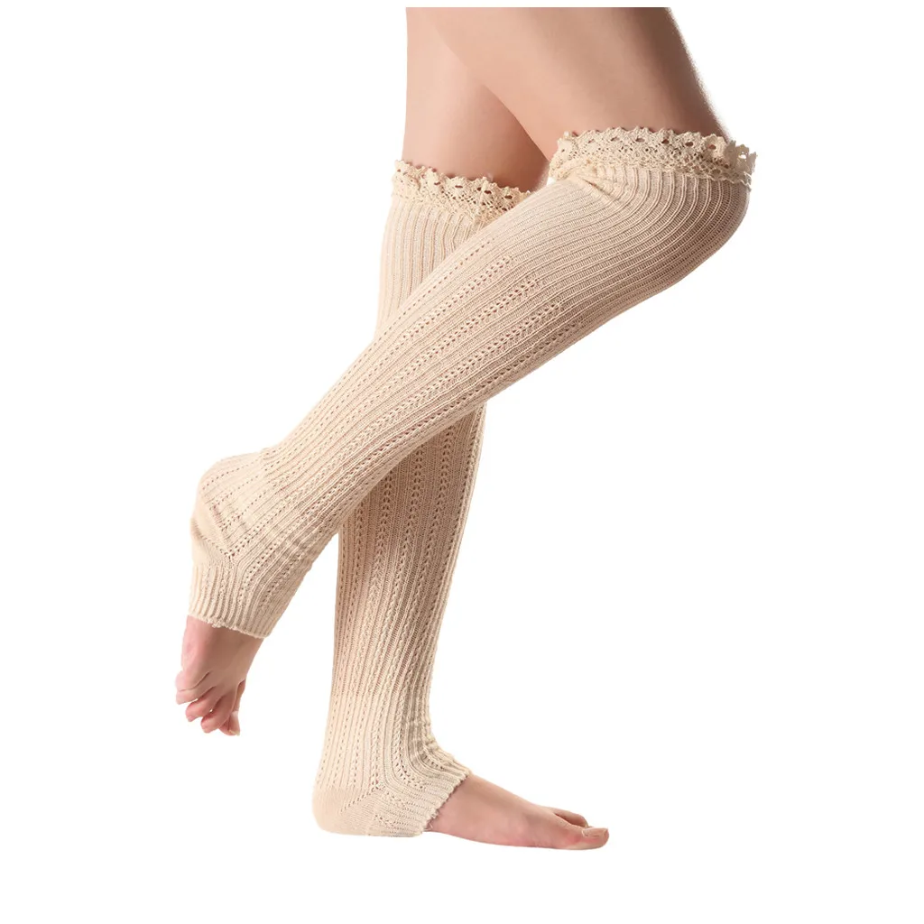Женские кружевные теплые гольфы зимние вязанные носки с дырочками одноцветные