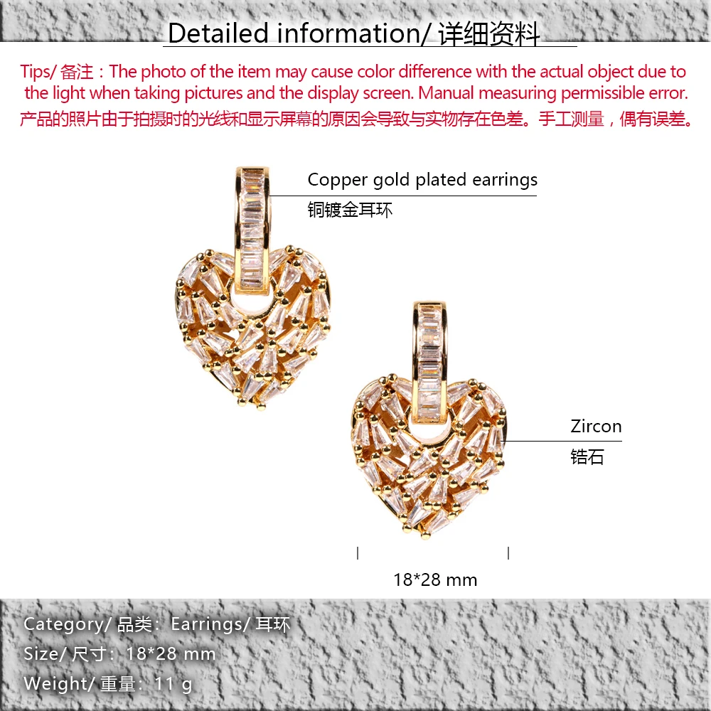

EYIKA Luxury Exquisite Inlaid Zircon Hollow Love Heart Hoop Earrings Korea Fashion Gold Color Women Jewelry Valentine's Day Gift
