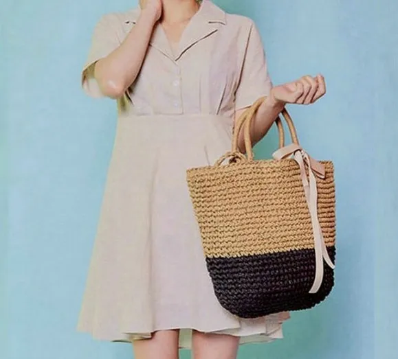 Вязаная сумочка пляжная сумка на плечо Женская тканая соломенная с бантом из