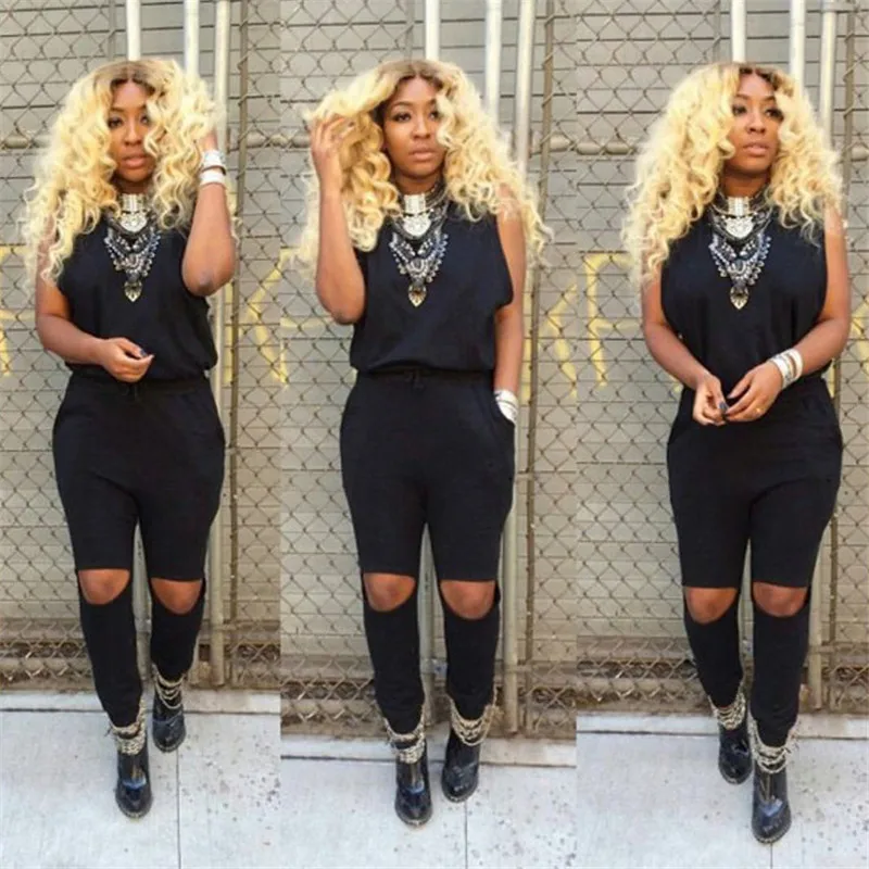 

2020 new women's sleeveless rope hollowed-out sexy jumpsuit