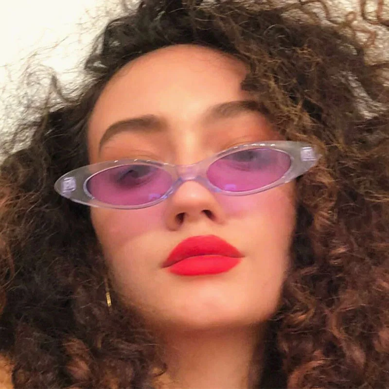 Round Cat's Eye Sunglasses Retro Oval Frame Glasses Fashion Wild Marine Piece Women's Brand Designer High Quality | Аксессуары