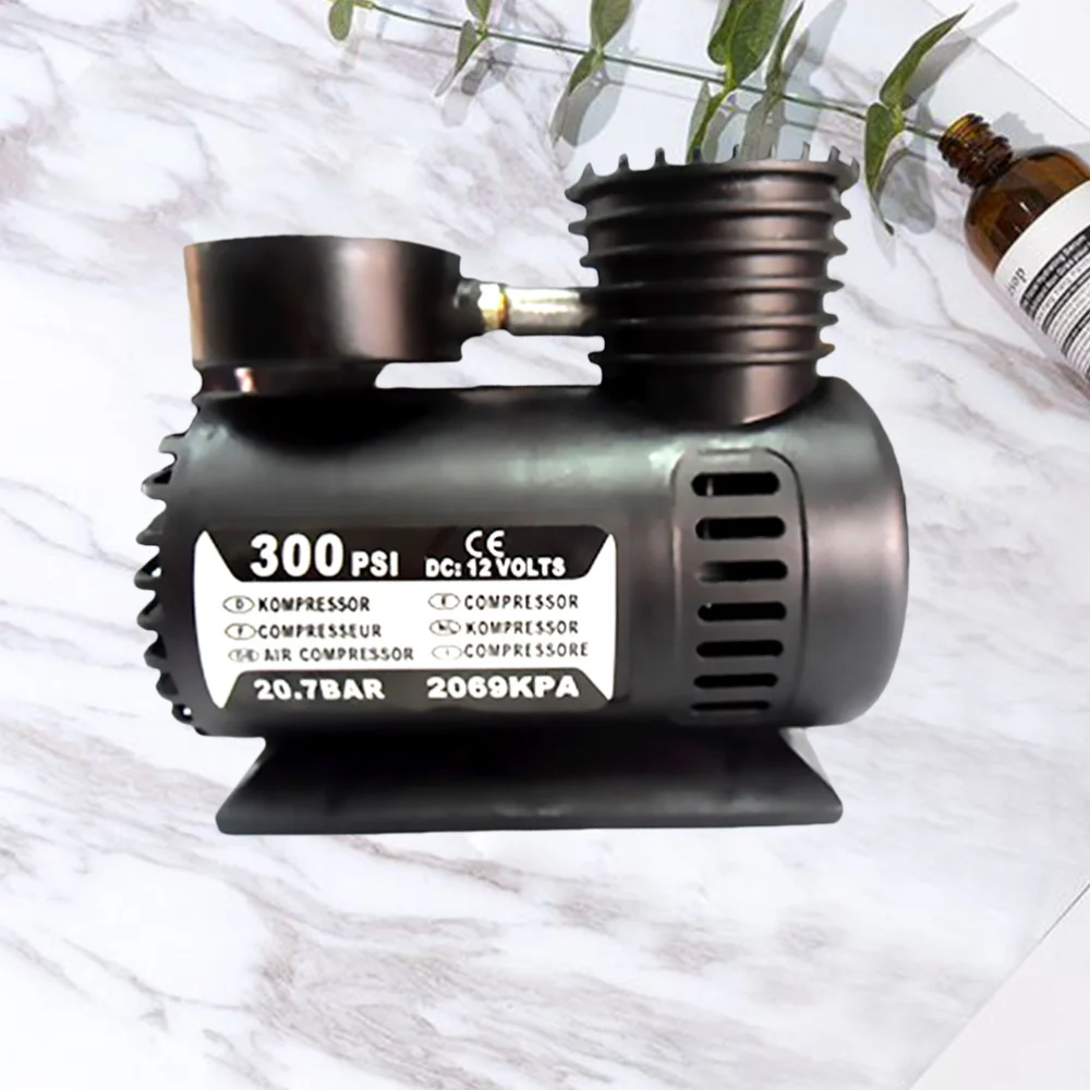 

300psi 12V Mini Electric Car Tyre Inflator Single Cylinder Air Compressor Tire Inflator High Pressure Air Pump (Black)