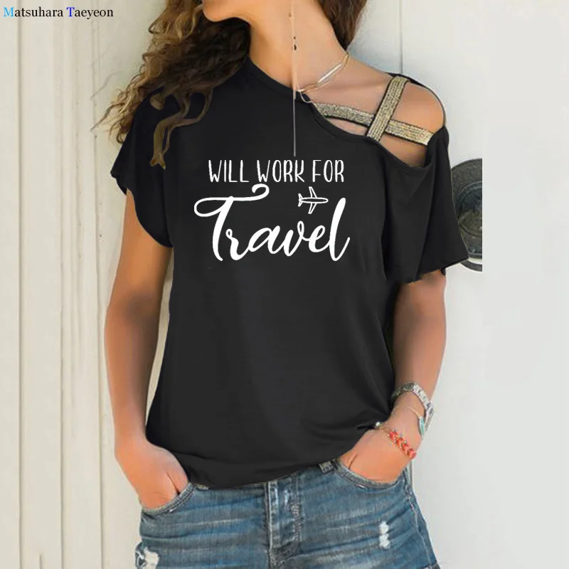 

Will Work For Travel T-shirt Funny Women Short Sleeve Airplane Mode Vacay Tshirt Unisex Casual Vacation Graphic Tees Tops