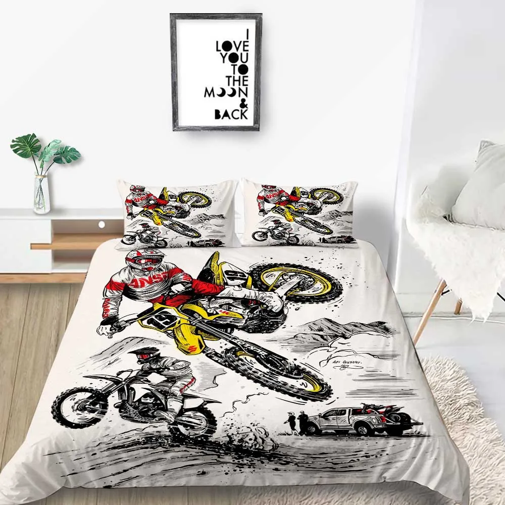 

Motorcycle Bedding Set Queen Size Fashionable Artistic Duvet Cover For Boy King Single Twin Full Double Comfortable Bed Set