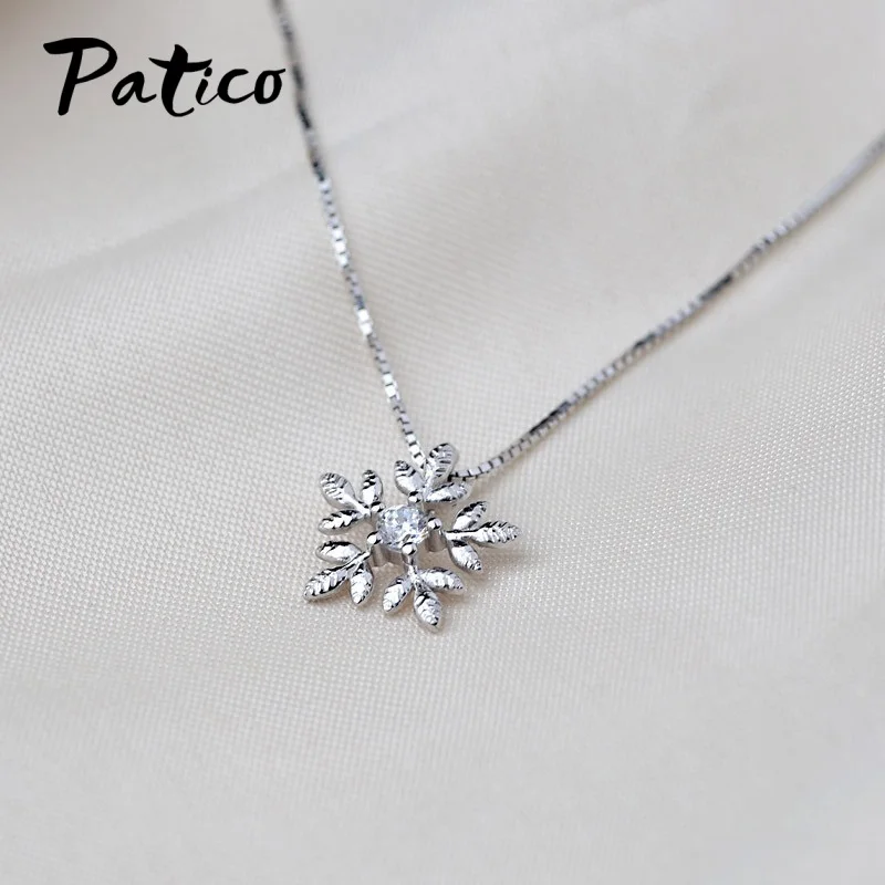 

High Quality New 925 Sterling Silver AAA Zircon Snowflake Pendant Necklaces For Women Wedding Party Jewelry Collares