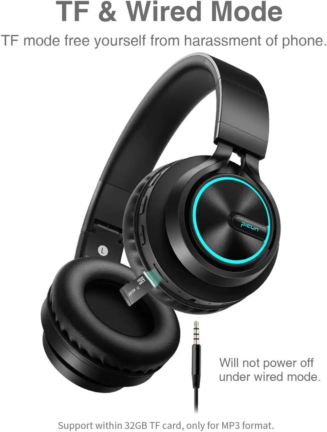 Picun B6 беспроводные наушники Bluetooth HiFI стерео Складная гарнитура светодиодный