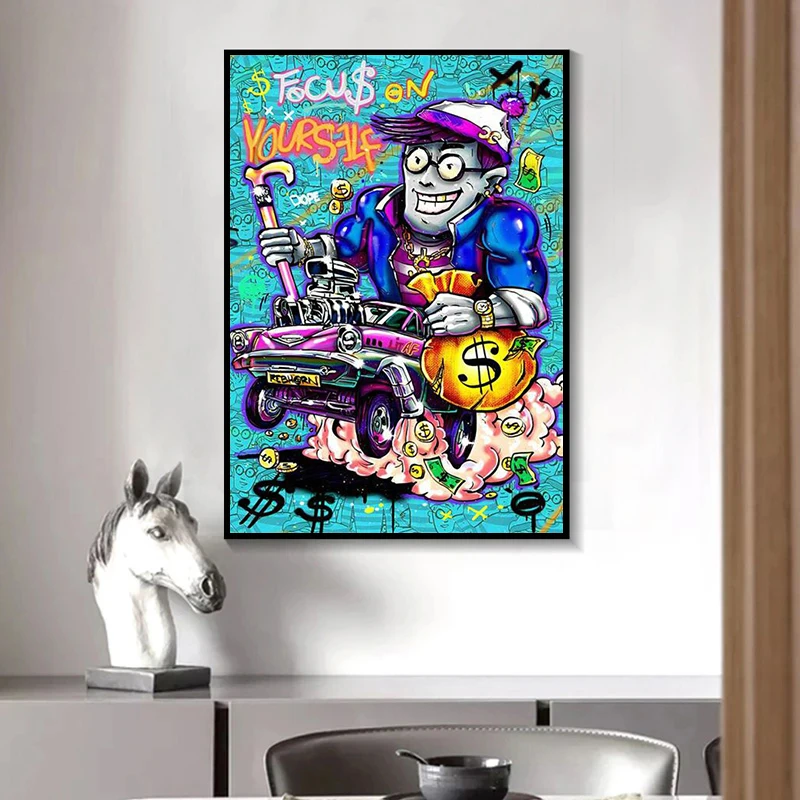 

Make Money Never Sleeps Boy Car Game Canvas Painting on the Wall Art Posters and Prints Graffiti Art Wall Pictures Home Decor
