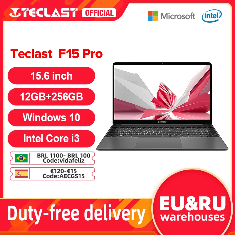 

Teclast F15 Pro Windows 10 Laptop 15.6 inch 1920x1080 FHD 12GB RAM 256GB SSD Intel Core i3-1005G1 Dual USB3.0 Type-C Notebook