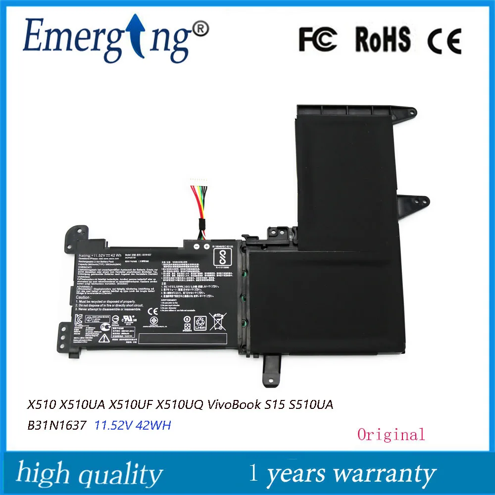 

11.52V 42Wh Original Laptop Battery B31N1637 for ASUS VivoBook S15 S510UA S510UQ S510UN S510UR F510UA X510 X510UA X510UF X510UQ