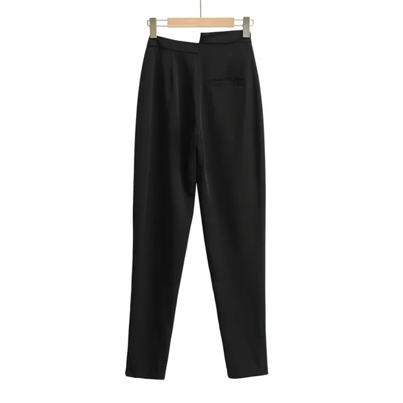 

Irregular Design Straight Harem Pants Solid Colors High Waist Loose Blazer Suit Pants Women Black Cool Fashion Tailored Trousers