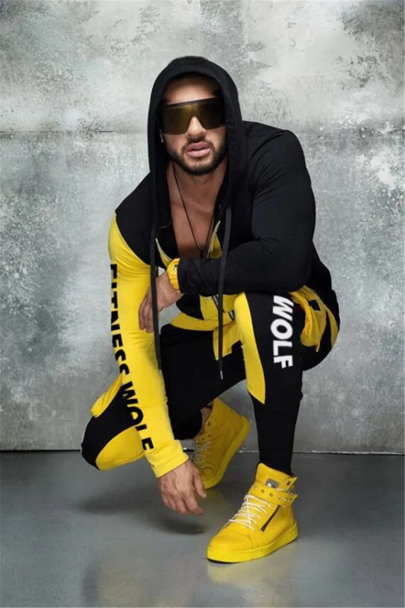Men's Hip Hop Sports Hoodies Pants Suit Spring Running Tracksuit Fashion Casual Zipper Sweatshirts Set Punk Rock Streetwear | Мужская