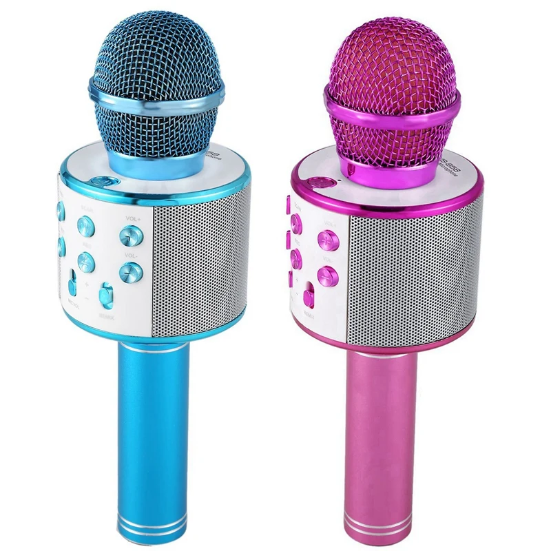 2 Pcs Wireless Karaoke Microphone Portable Bluetooth Mini Home KTV for Music Playing and Singing Speaker Player Selfie PHONE PC |