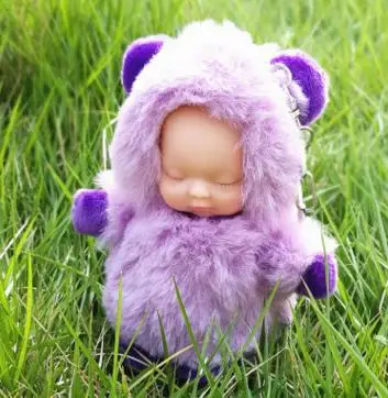 Симпатичный пушистый помпон из кроличьего меха брелок для ключей со спящим