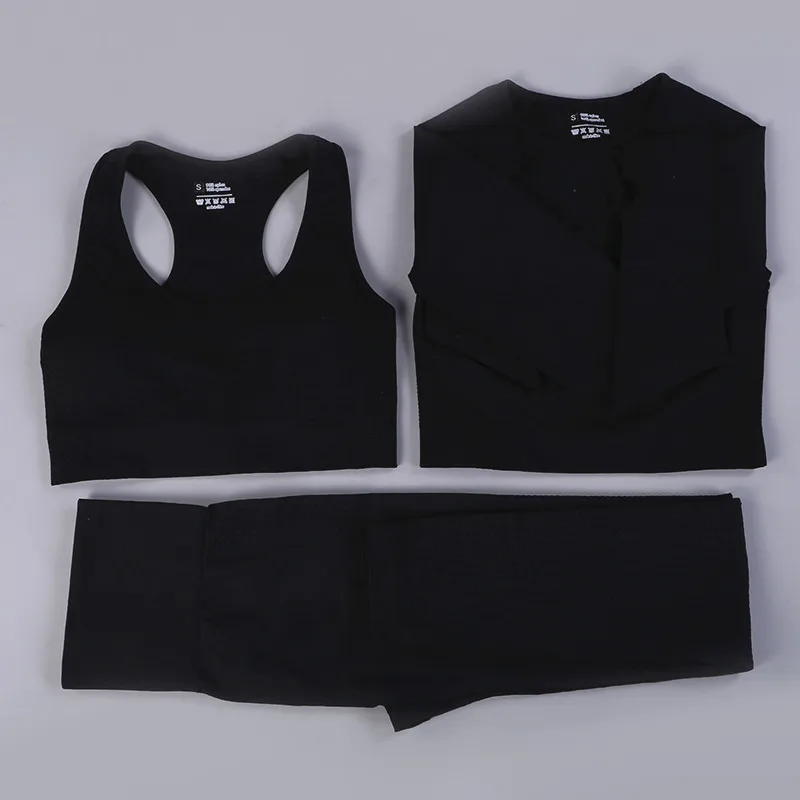 

Seamless Gym Clothing Yoga Set Women Clothing Female Long Sleeve Top Sport Set Women Running Clothes Sports Bra 3 Pcs Suits