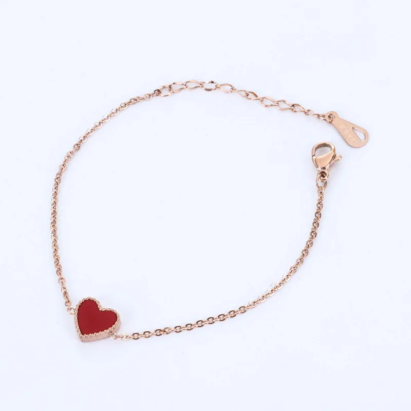 

Love-heart Double Red&Black Bracelet Titanium Steel Rose Gold color high Quality Bracelet Jewelry drop shipping