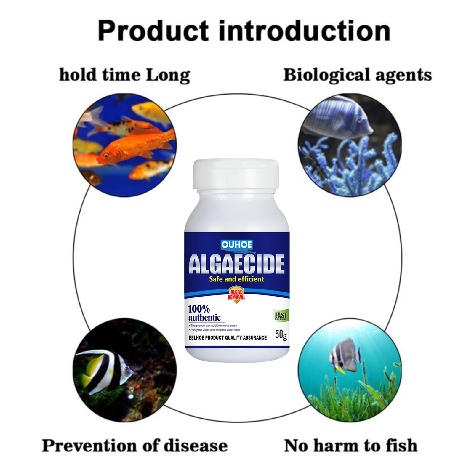 

Algaecide Ponds, Not Harm Fish, Pool Clarifier 50g Moss Reduce Cleaner, Easy to Use