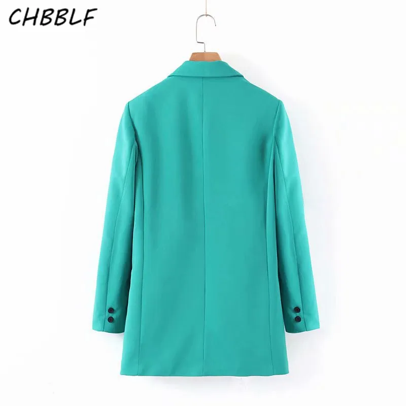 CHBBLF women basic solid blazer notched collar long sleeve pockets jacket female stylish outwear tops XDL2240