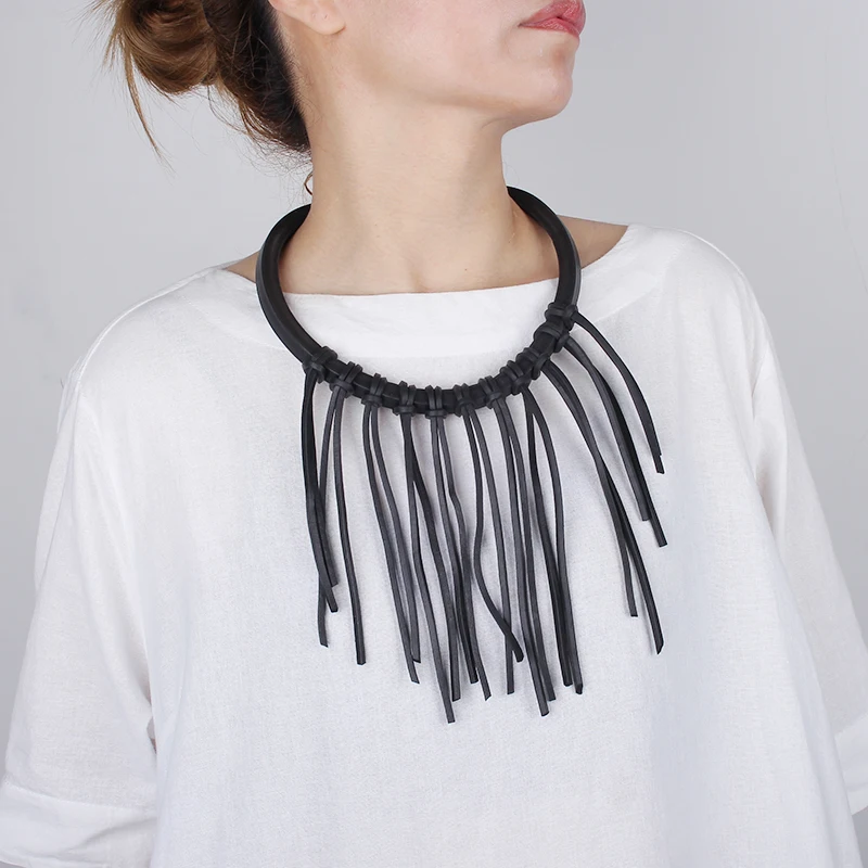 

YD&YDBZ New Long Tassel Choker Necklaces Women Gothic Flat Rubber Statement Necklace Fashion Jewelry Accessories Sweater Chain