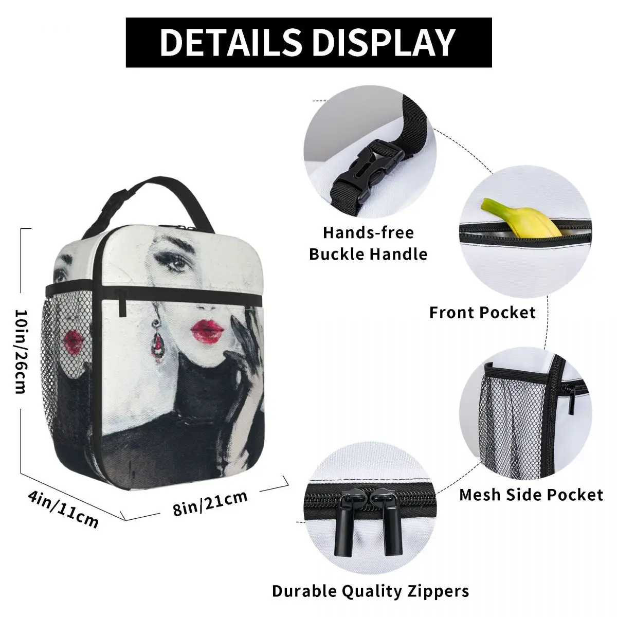 

Beautiful Woman Lunch Bag for Women Men Large Insulated Lunch Box with Water Bottle Holder and Pockets