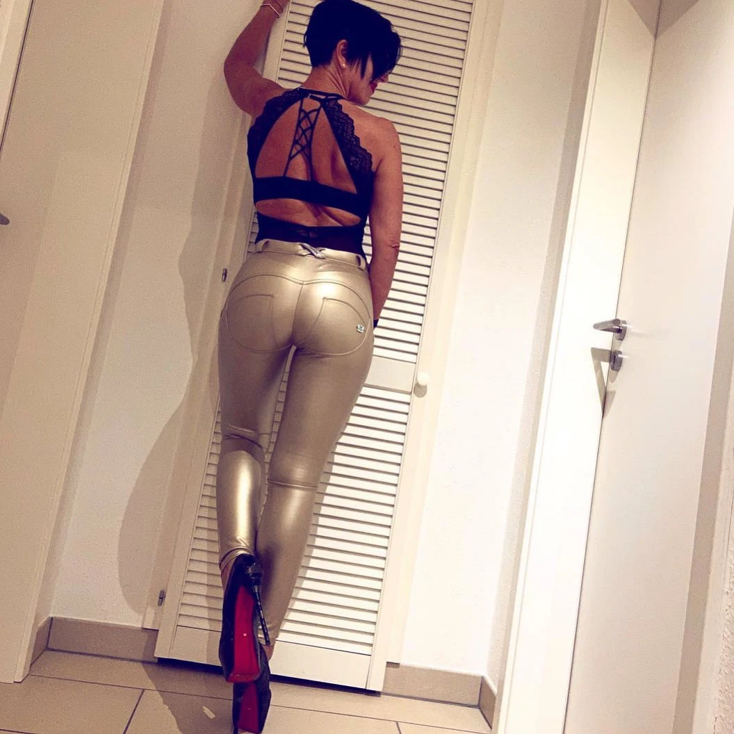 Кожаные женские брюки Melody золотые кожаные облегающее Корректирующее белье для