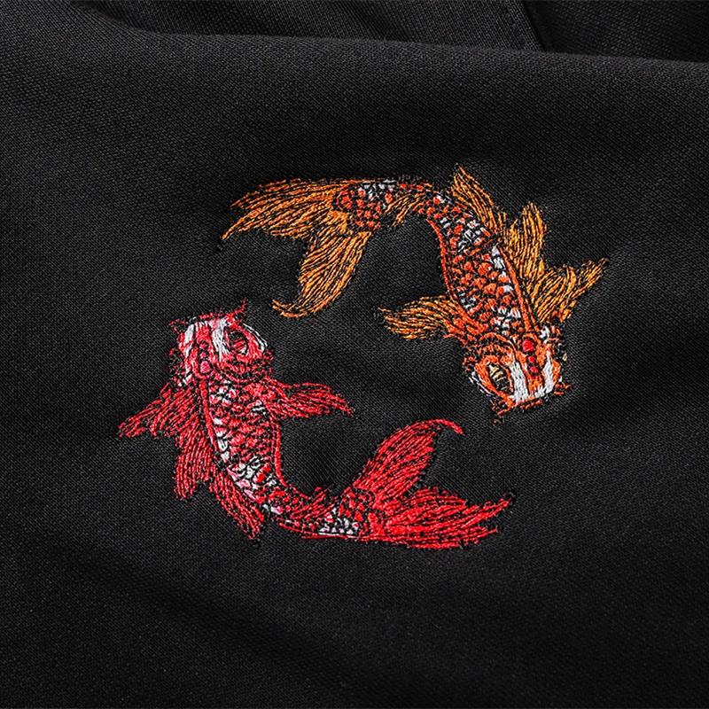 

Bebovizi Chinese Style Top Men Carp Koi Embroidered Print Hooded Sweatshirts Hoodies Harajuku Hip Hop Pullover Hoodie Streetwear