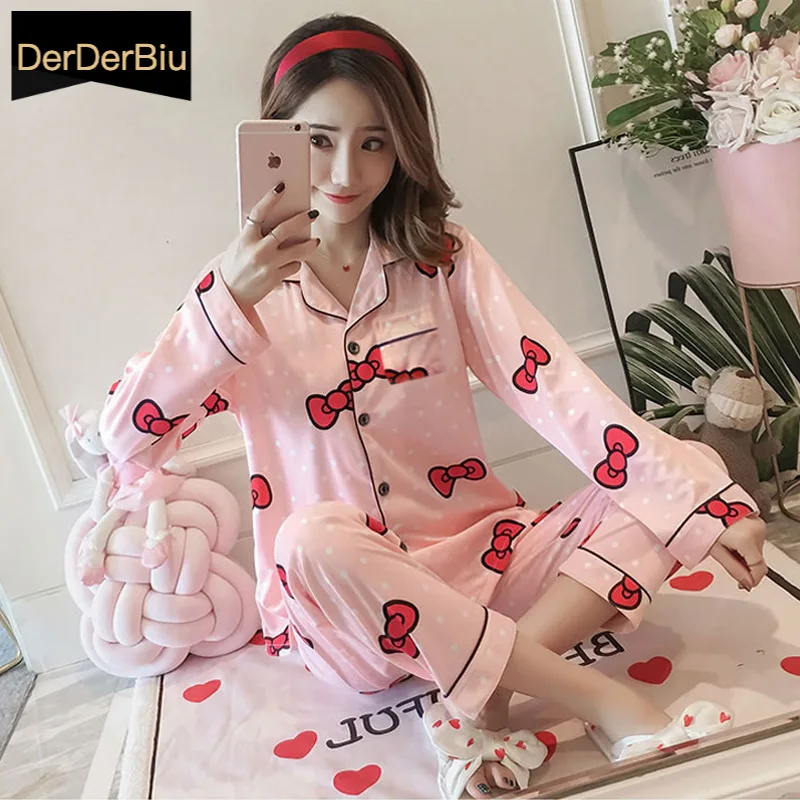 Осенне зимний женский пижамный комплект из 2 предметов с героями мультфильмов