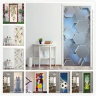 Модный современный дизайн жизни, домашний декор, постер, наклейка на дверь, поверхностное покрытие, декоративные обои, синий шестиугольник, водонепроницаемые дверные наклейки