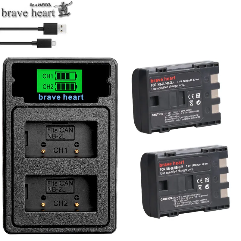 2x NB-2LH NB2LH 2LH 2L NB-2L NB-2L 2L14 Батарея+ зарядное устройство для цифровой однообъективной зеркальной камеры Canon EOS 400D S80 S70 S50 S60 350D G7 G9 Kiss N X Rebel XT XTi