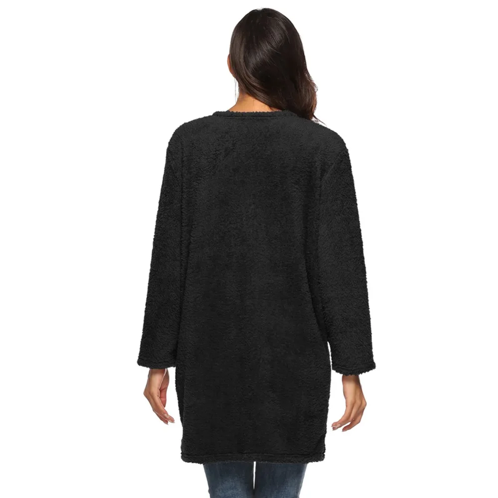 Женский теплый флисовый кардиган пушистая верхняя одежда с длинными рукавами и