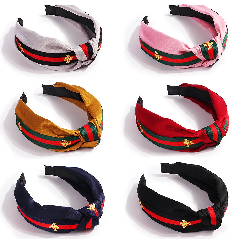 

Hot sale new bee headband wide-brimmed fabric knotted headband color head buckle