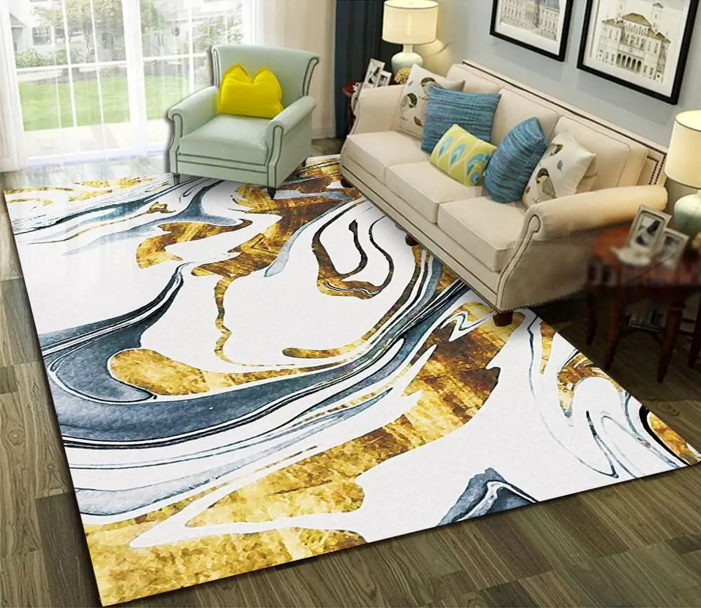 Золотой мраморный рисунок абстрактный большой мягкий ковры для спальни дома