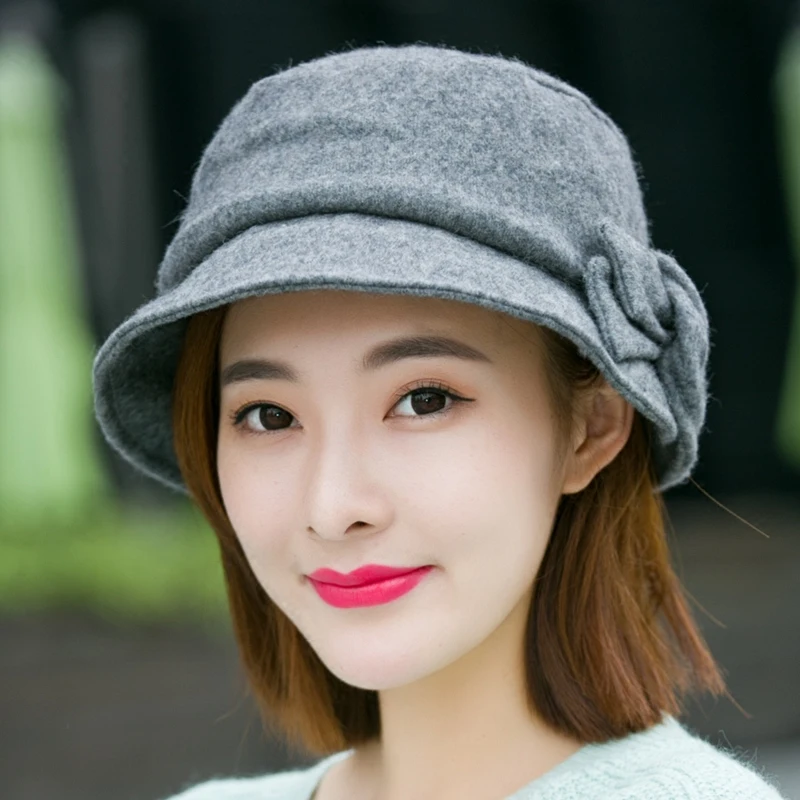 H7712 Women Fisherman Hat Lady Fall Winter Warm Shopping Bucket Cap Korean Elegant British Retro Solid Color Fashion Basin Hats