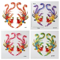 1pair chinese style phoenix embroidery patch bird applique iron on sticker or sew dance dress clothing decora accessory diy red