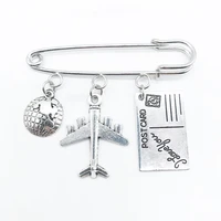 unique creative aircraft postcard brooch personality earth compass brooch ornament meaningful brooch jewelry