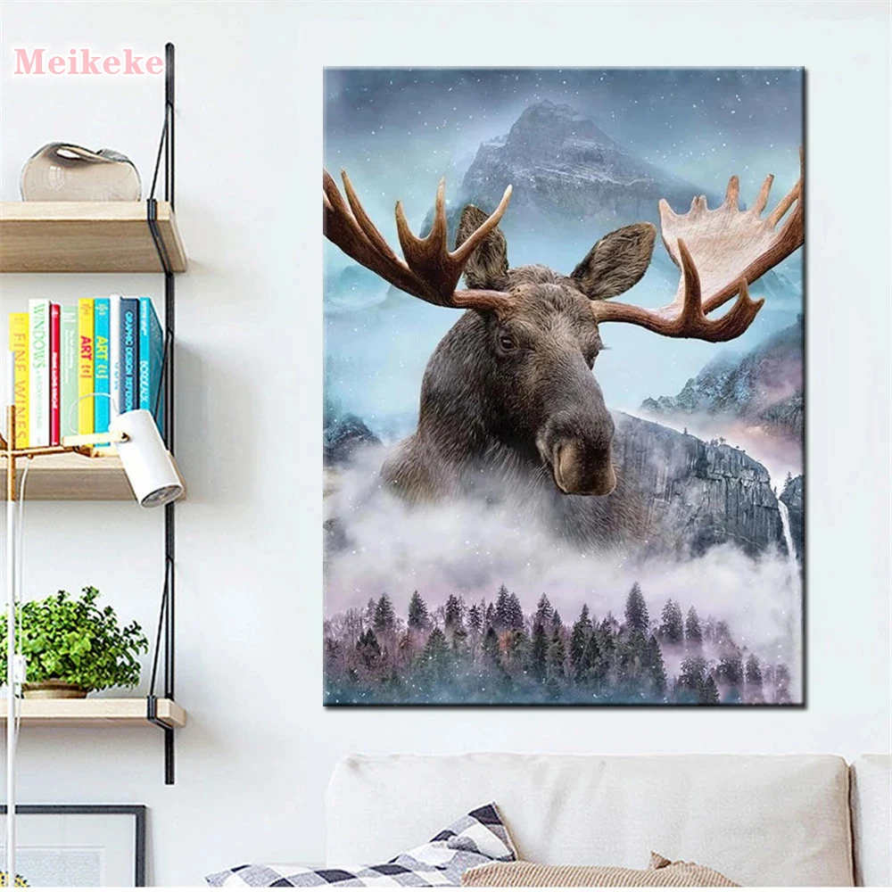 

New year Full Square/Round Drill Diamond Painting Moose Forest Cross Stitch Embroidery Rhinestone Mosaic Home Decor Gift