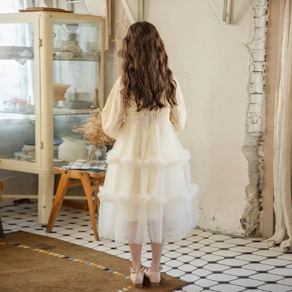 Кружевные платья с бантом для девочек 2019 осеннее детское платье длинными