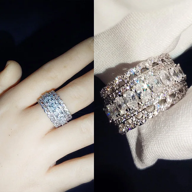 

Luxury Trendy Princess Hollow Silver Color Ring for Women Shiny Cushion CZ Wedding Engagement Bridal Rings Jewelry