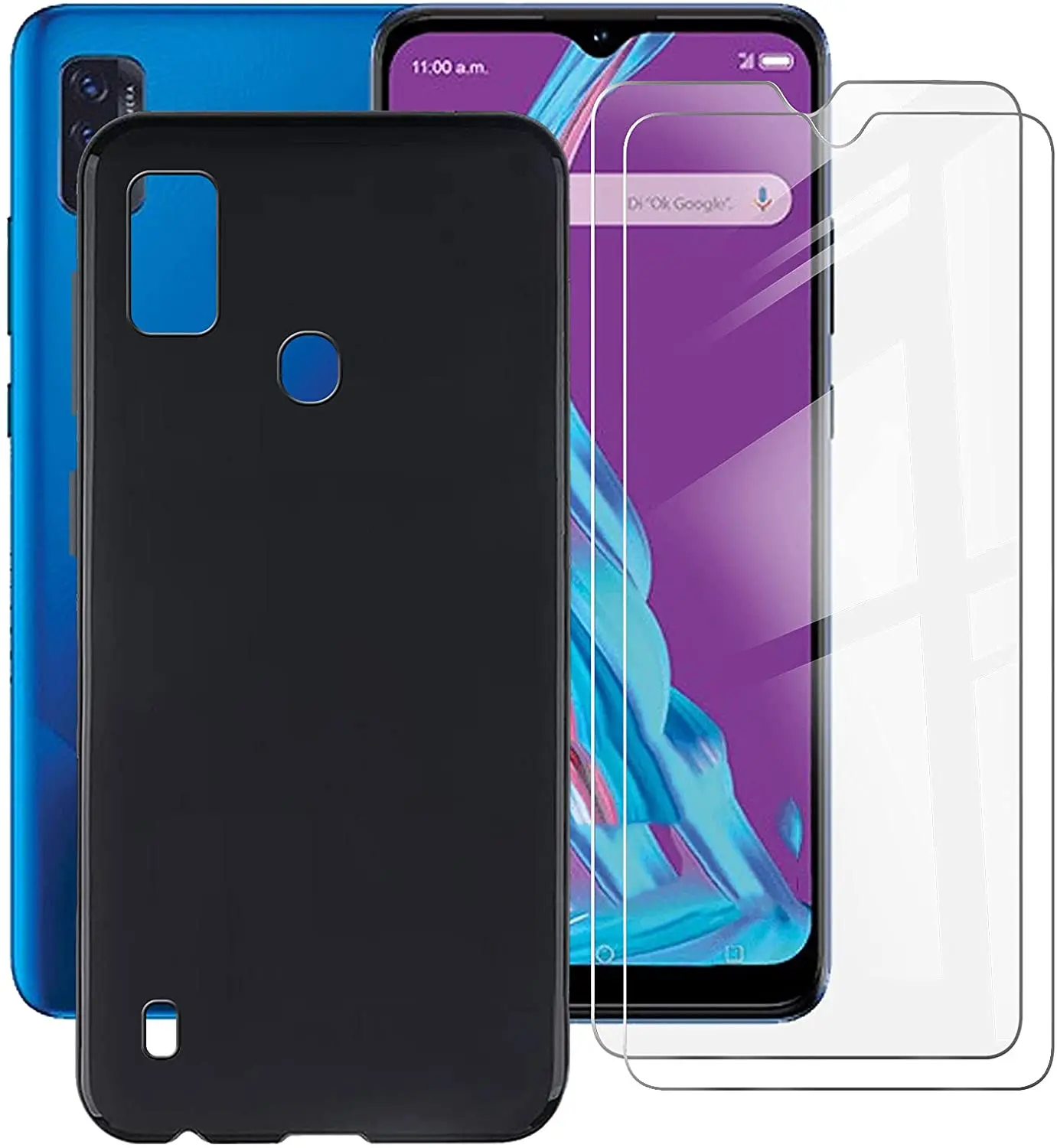 Чехол 3 в 1 для ZTE Blade A51 A71 A31 Axon 30 Ultra черный мягкий чехол с черным закаленным стеклом