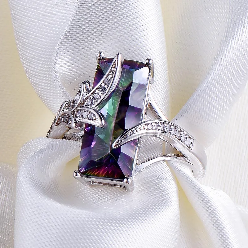 Bague Ringen кольца с радугой, мистическим топазом, драгоценным камнем, чистое 925 пробы, серебряные ювелирные изделия, свадебный подарок для женщин, размер 6-10