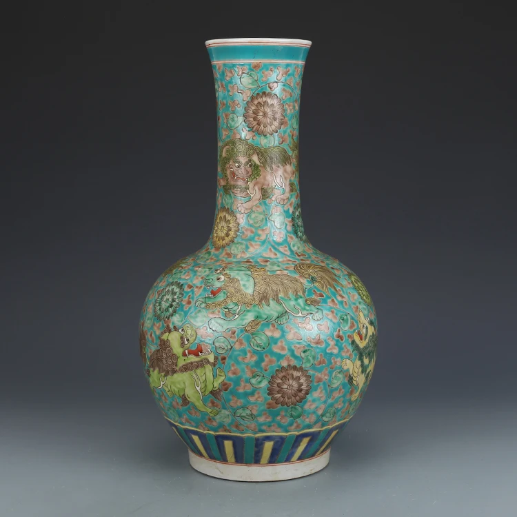 

Династия Цин Канси три цвета Лев узор с вазой антикварная большая ваза фарфор антикварная коллекция украшения